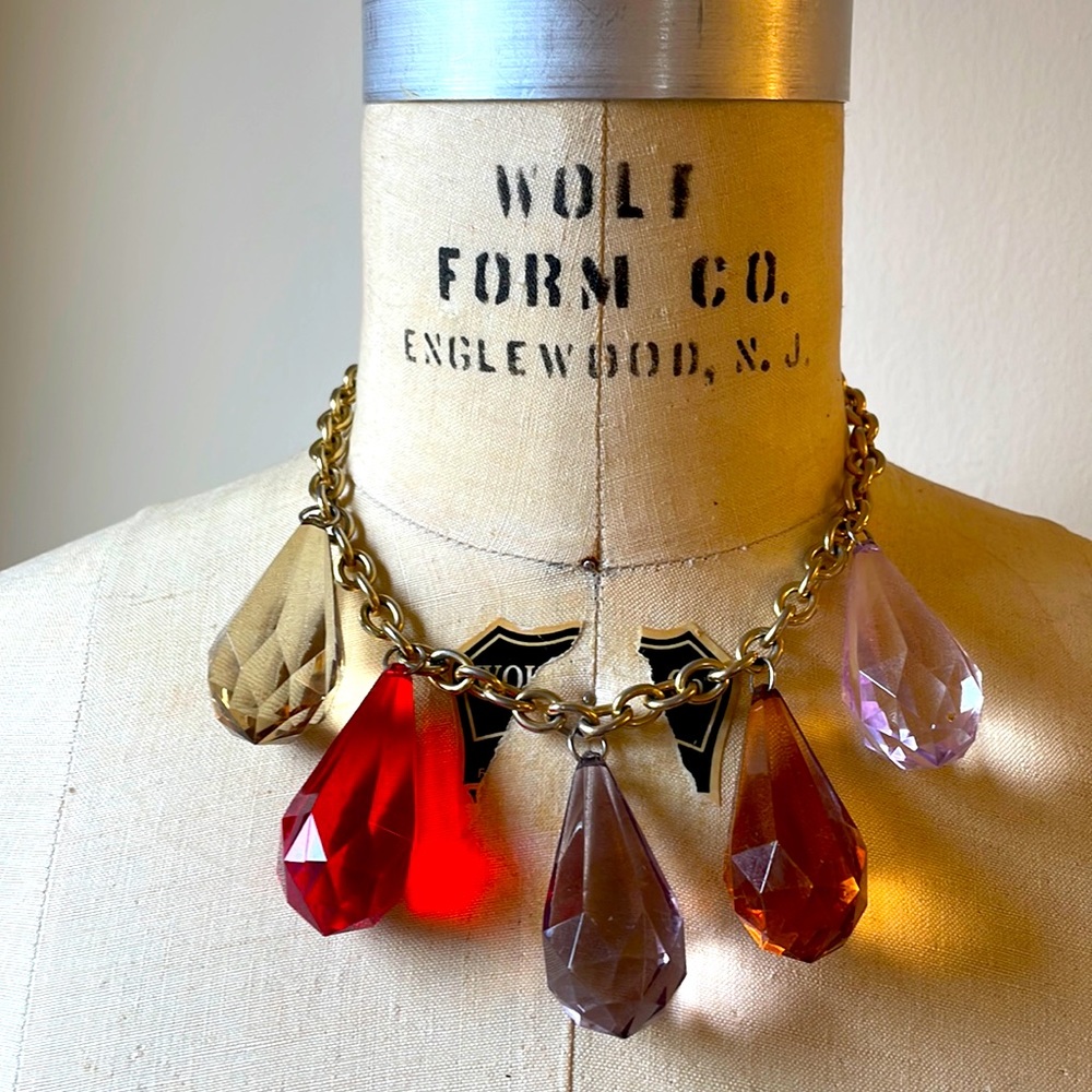 Gold chain with multi color tear drop jewels